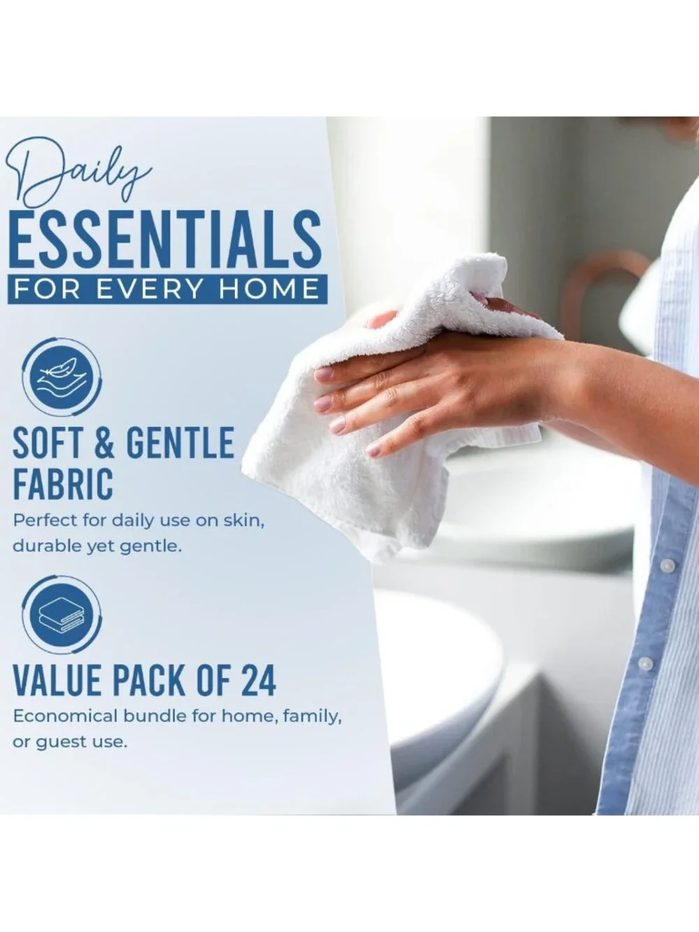 24 Pack Premium Cotton Wash Cloths - Soft, Highly Absorbent Bathroom Towels